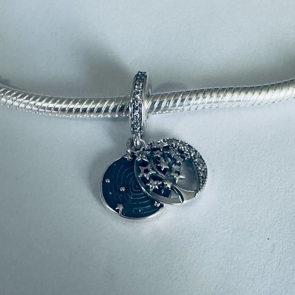 Authentic Pandora Family Tree & Galaxy Moon Stars Shimming Midnight Royal Blue - Picture 5 of 5